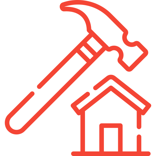 Home construction and completion icon representing renovation build phase