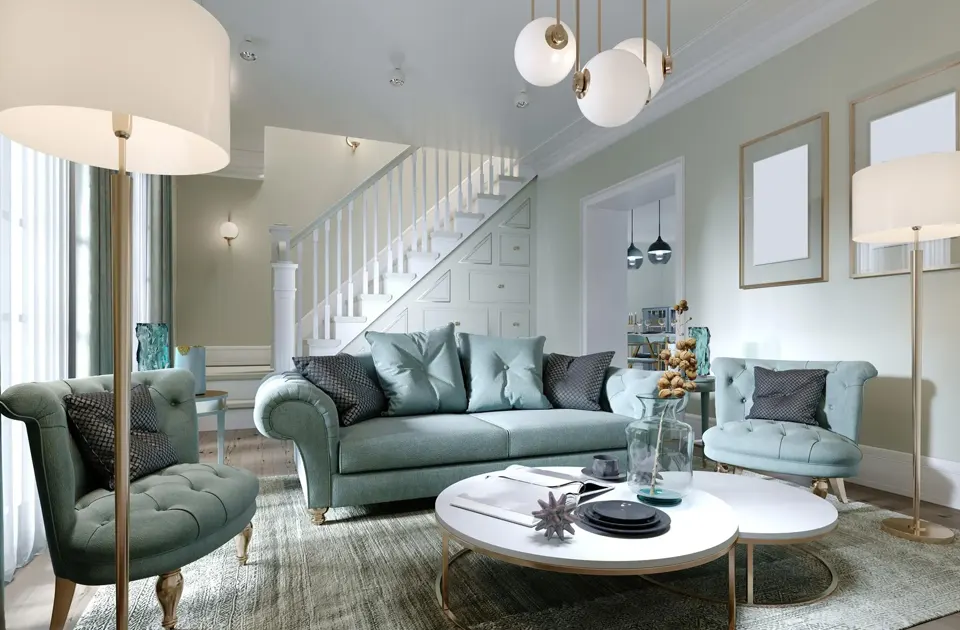 Elegant living room remodel with soft color palette and modern furniture