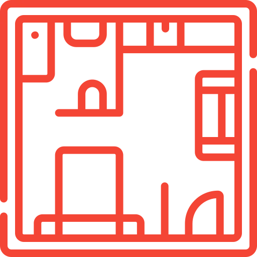 Home floor plan icon representing layout design and space planning