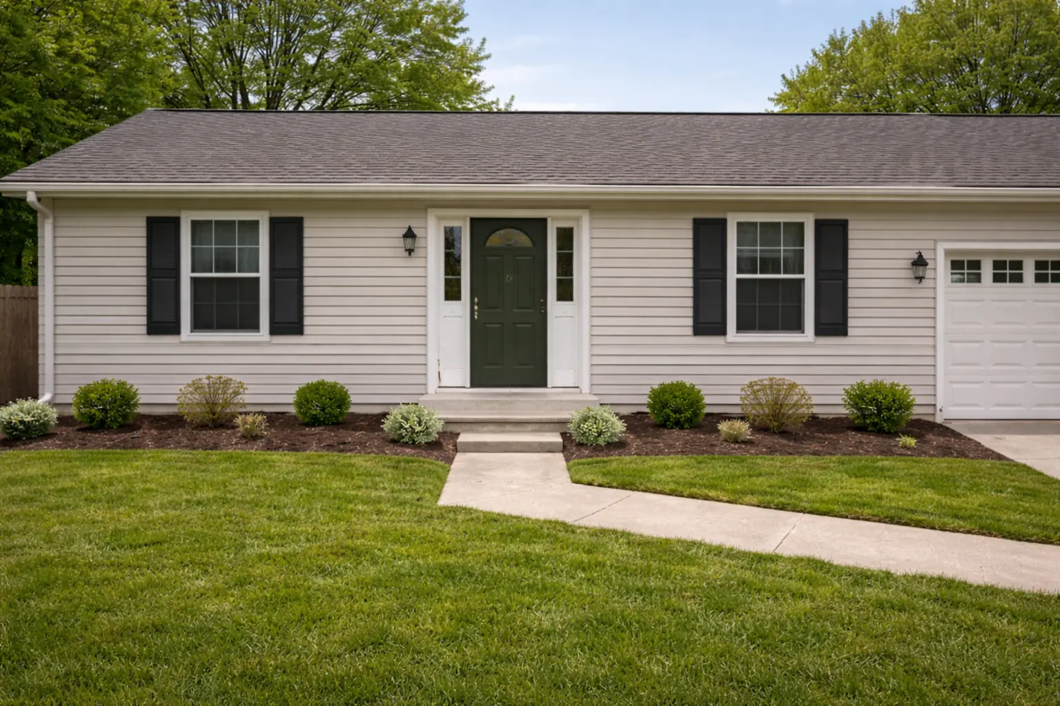 Single-story ranch home exterior with simple front entry